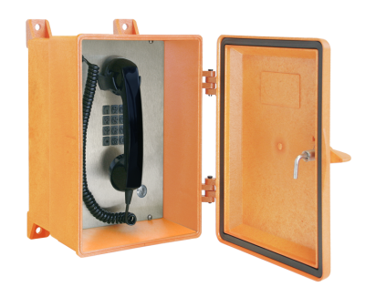 GAI-TRONICS WEATHERPROOF ENCLOSURE BOX WITH TELEPHONE WITH SPRING LOADED DOOR (ORANGE)