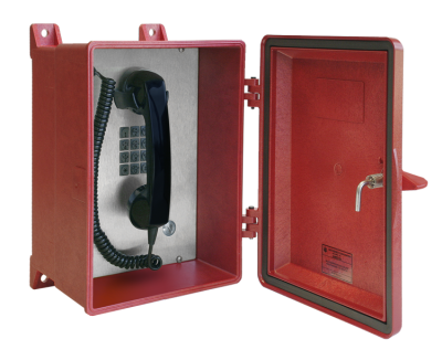 GAI-TRONICS WEATHERPROOF ENCLOSURE BOX WITH TELEPHONE WITH SPRING LOADED DOOR (RED)