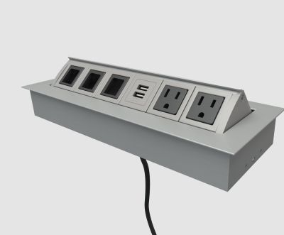 POWER DATA GROMMET WITH (2) POWER OUTLETS, (2) DATA OUTLETS, (1) VGA, 75" CORD, SILVER