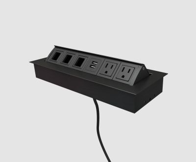 POWER DATA GROMMET WITH (2) POWER OUTLETS, (2) DATA OUTLETS, (1) VGA, 75" CORD, BLACK