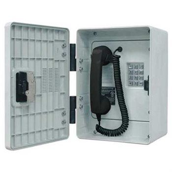 GAI-TRONICS ANALOG KEYPAD OUTDOOR TELEPHONE IN WEATHERPROOF ENCLOSURE BOX WITH LOCKING DOOR (GRAY)