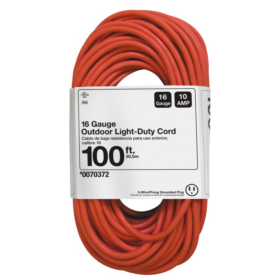 100 FT., 10 AMP, 16 GAUGE ORANGE OUTDOOR EXTENSION CORD