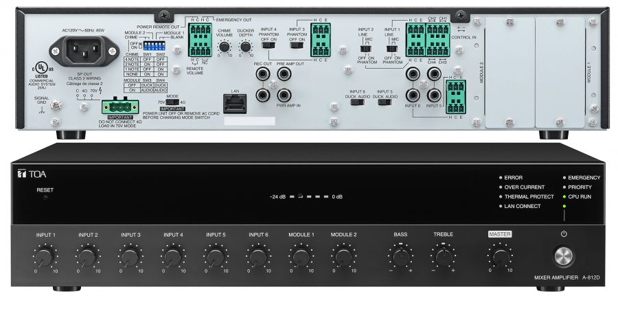 TOA A-812D 6-CHANNEL, 120 WATT MIXER AMPLIFIER TOA A-812D 6-CHANNEL, 120 WATT MIXER AMPLIFIER