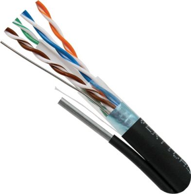VERTICAL CAT-6 SHIELDED OSP 23AWG F/UTP CABLE WITH MESSENGER WIRE (PER 1000 FT.) (BLACK)