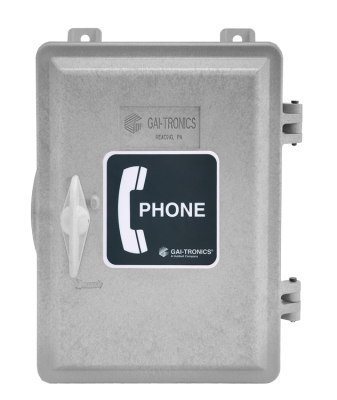 GAI-TRONICS WEATHERPROOF ENCLOSURE BOX FOR TELEPHONE WITH SPRING LOADED DOOR (GRAY)