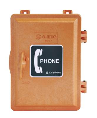 GAI-TRONICS WEATHERPROOF ENCLOSURE BOX FOR TELEPHONE WITH SPRING LOADED DOOR (ORANGE)