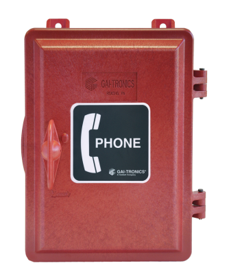 GAI-TRONICS WEATHERPROOF ENCLOSURE BOX FOR TELEPHONE WITH SPRING LOADED DOOR (RED)
