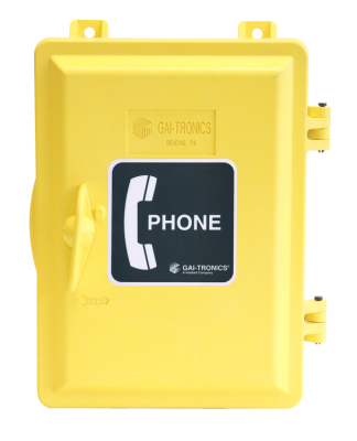 GAI-TRONICS WEATHERPROOF ENCLOSURE BOX FOR TELEPHONE WITH SPRING LOADED DOOR (YELLOW)