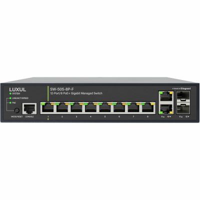 LUXUL SW-505-8P-F 8-PORT PoE+ / 2 SFP FRONT-FACING PORTS RACKMOUNT GIGABIT L2/L3 MANAGED SWITCH