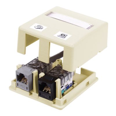 HUBBELL 2-PORT SURFACE MOUNT BOX (IVORY)